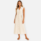Bellanoa | Women’s Sleeveless White Linen Maxi Dress