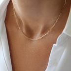 Noviqlo | Gold Colour Rectangular Link Chain Necklace