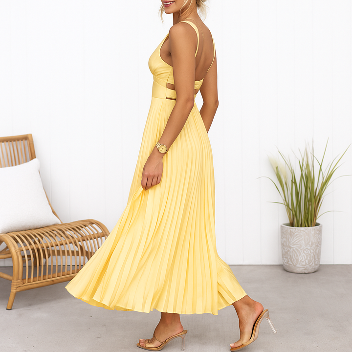Celeste™ | Elegant Pleated Satin Maxi Dress