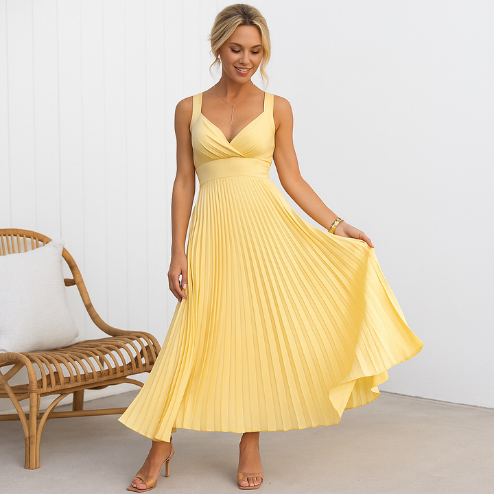 Celeste™ | Elegant Pleated Satin Maxi Dress