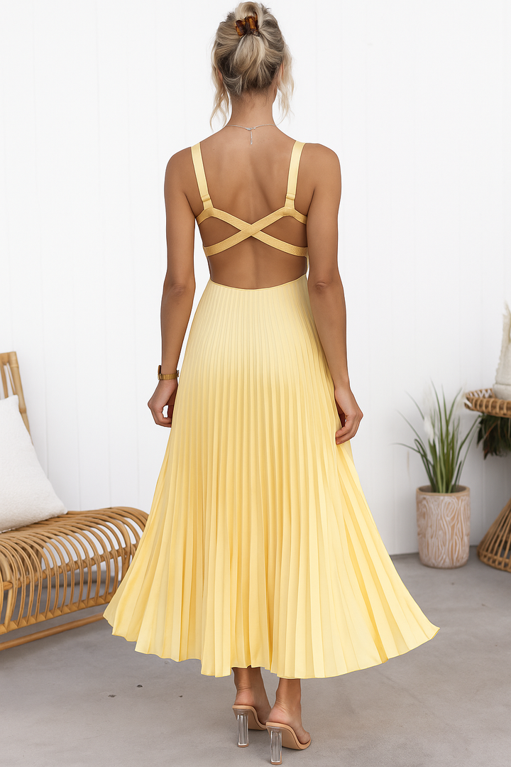 Celeste™ | Elegant Pleated Satin Maxi Dress