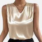 Bellanoa | Women’s Satin Vest Blouse in Refined V-Neck Cut
