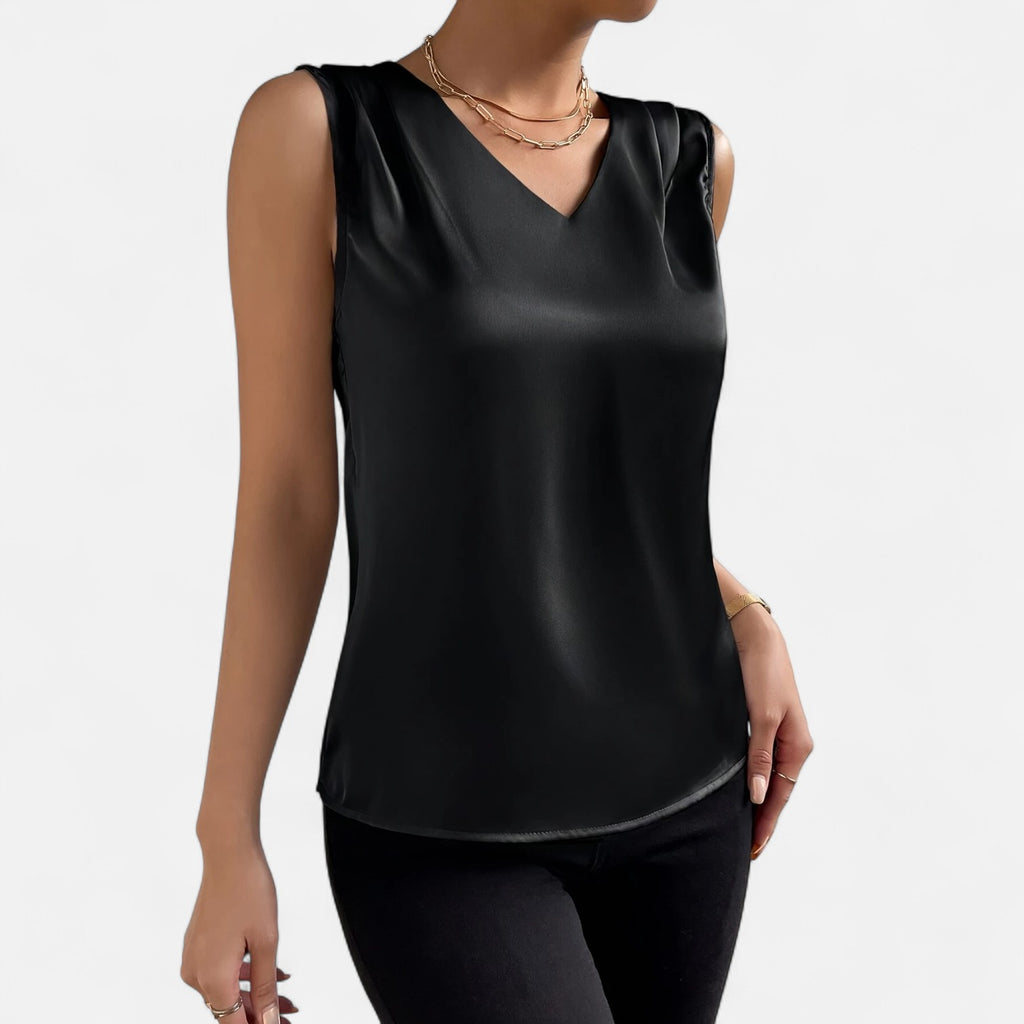Bellanoa | Women’s Satin Vest Blouse in Refined V-Neck Cut