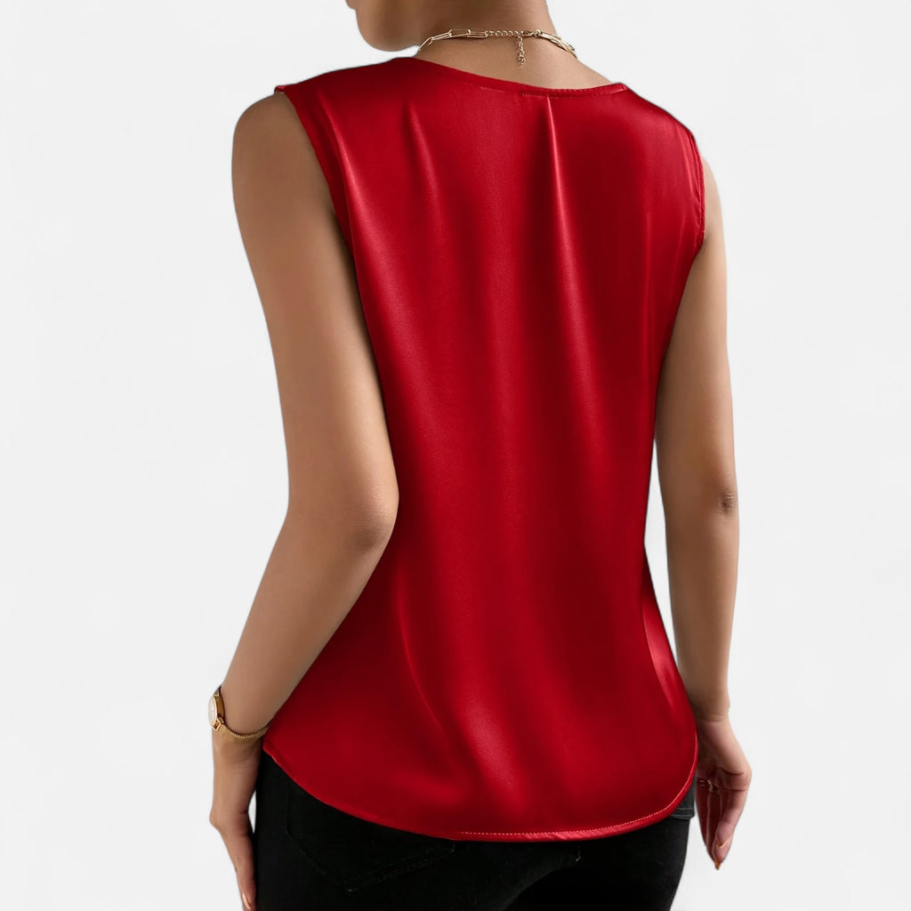 Bellanoa | Women’s Satin Vest Blouse in Refined V-Neck Cut